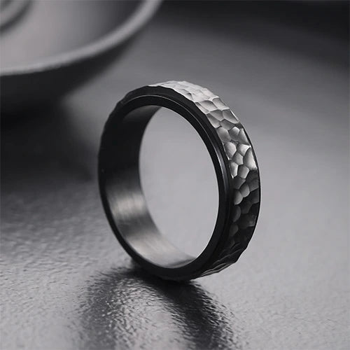 WOLFHA JEWELRY RINGS Stylish Vintage Stainless Steel Hammered Black Anxiety Spinner Ring 4