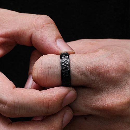WOLFHA JEWELRY RINGS Stylish Vintage Stainless Steel Hammered Black Anxiety Spinner Ring 6