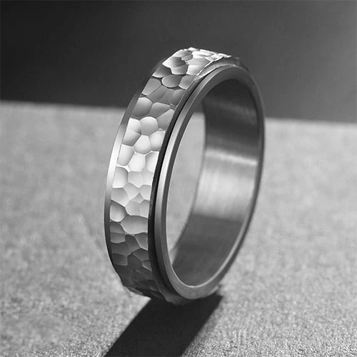 WOLFHA  JEWELRY RINGS Stylish Vintage Stainless Steel Hammered White Gold Anxiety Spinner Ring 1