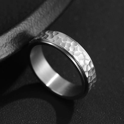 WOLFHA JEWELRY RINGS Stylish Vintage Stainless Steel Hammered White Gold Anxiety Spinner Ring 3