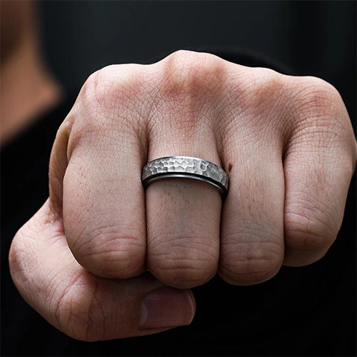 WOLFHA JEWELRY RINGS Stylish Vintage Stainless Steel Hammered White Gold Anxiety Spinner Ring 5