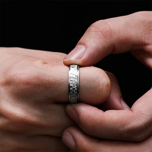 WOLFHA JEWELRY RINGS Stylish Vintage Stainless Steel Hammered White Gold Anxiety Spinner Ring 6