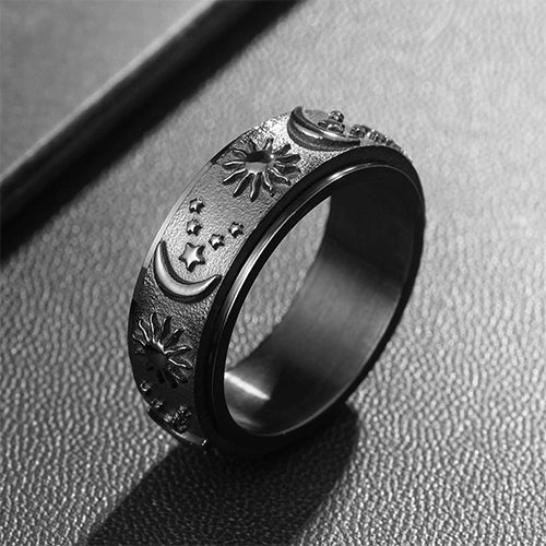 WOLFHA JEWELRY RINGS Sun Moon Black Stainless Steel Spin Anxiety Ring Black 1