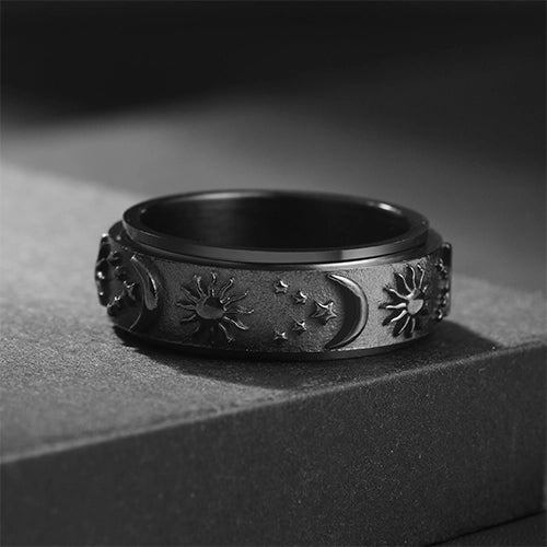 WOLFHA JEWELRY RINGS Sun Moon Black Stainless Steel Spin Anxiety Ring Black 2