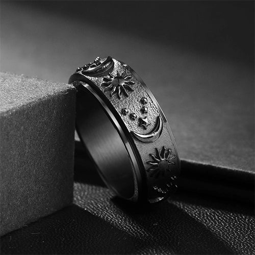 WOLFHA JEWELRY RINGS Sun Moon Black Stainless Steel Spin Anxiety Ring Black 3