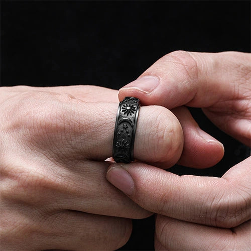 WOLFHA JEWELRY RINGS Sun Moon Black Stainless Steel Spin Anxiety Ring Black 4
