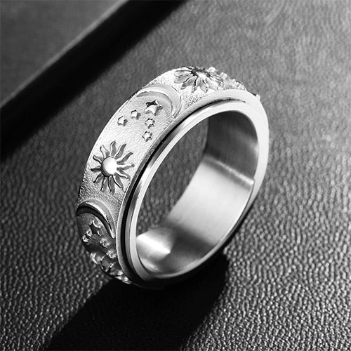 WOLFHA JEWELRY RINGS Sun Moon Silver Stainless Steel Spin Anxiety Ring Silver 1