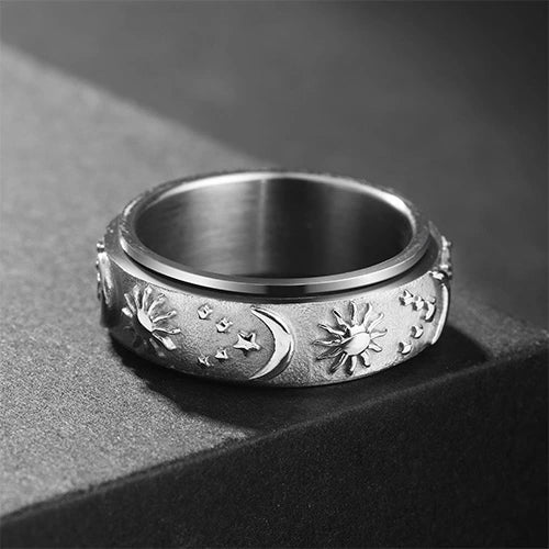 WOLFHA JEWELRY RINGS Sun Moon Silver Stainless Steel Spin Anxiety Ring Silver 2
