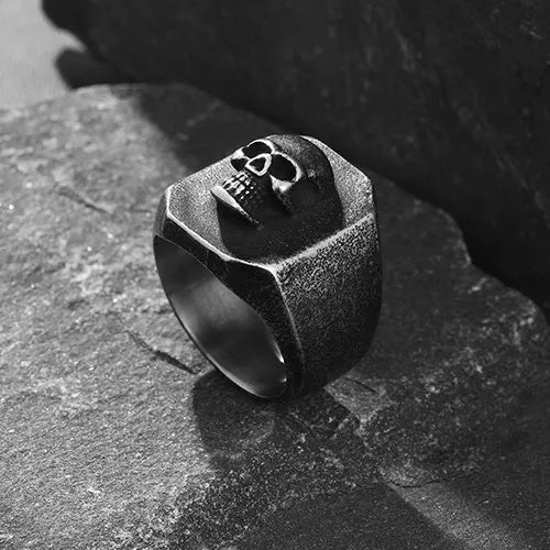 WOLFHA JEWELRY RINGS Thick Unique Stainless Steel Skull Ring Sliver 3