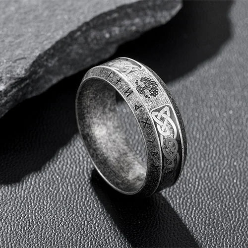WOLFHA JEWELRY RINGS Tree of Life with Rune Stainless Steel Viking Ring Silver 3