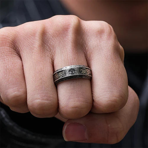 WOLFHA JEWELRY RINGS Tree of Life with Rune Stainless Steel Viking Ring Silver 6