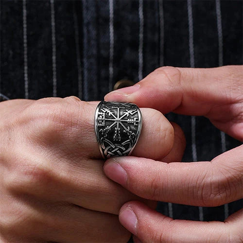 WOLFHA JEWELRY Viking Celtic Knot Compass Stainless Steel Ring 6
