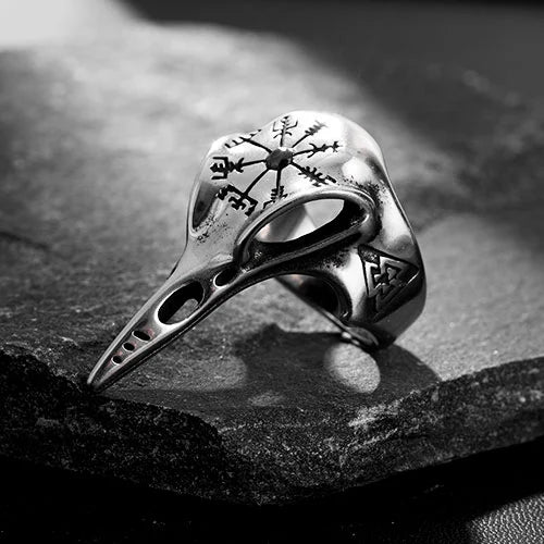 WOLFHA  JEWELRY RINGS Viking Crow with Gemstone Stainless Steel Ring 1