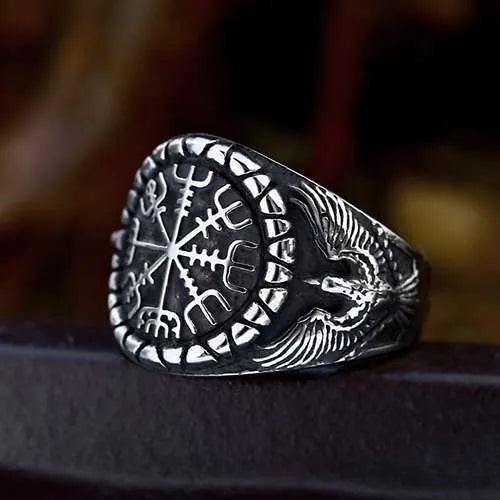 WOLFHA JEWELRY Viking Double Eagle Compass Stainless Steel Ring 1