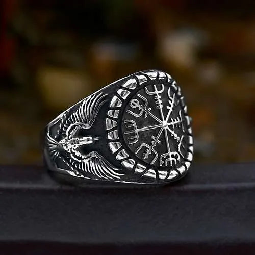 WOLFHA JEWELRY Viking Double Eagle Compass Stainless Steel Ring 3