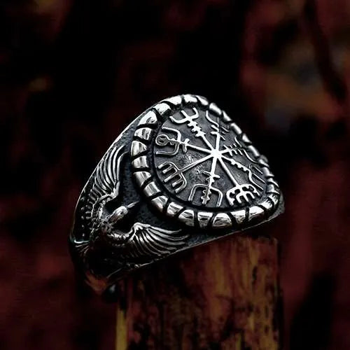 WOLFHA JEWELRY Viking Double Eagle Compass Stainless Steel Ring 4