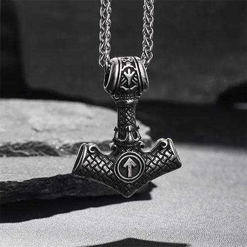 WOLFHA JEWELRY Viking Power Thor's Hammer Stainless Steel Pendant Silver 4