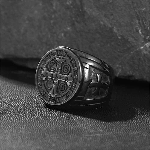 WOLFHA JEWELRY RINGS Vintage CSPB Black Stainless Steel Cross Ring Black 3