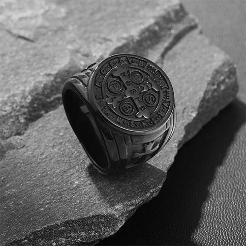 WOLFHA JEWELRY RINGS Vintage CSPB Black Stainless Steel Cross Ring Black 2