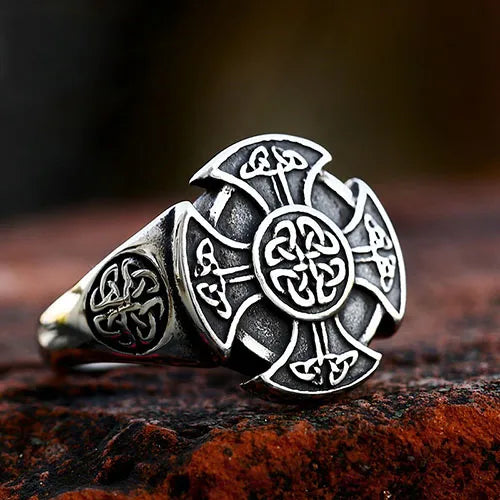 WOLFHA JEWELRY Vintage Celtic Knot Cross Stainless Steel Ring 1