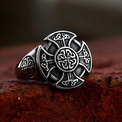 WOLFHA JEWELRY Vintage Celtic Knot Cross Stainless Steel Ring 3