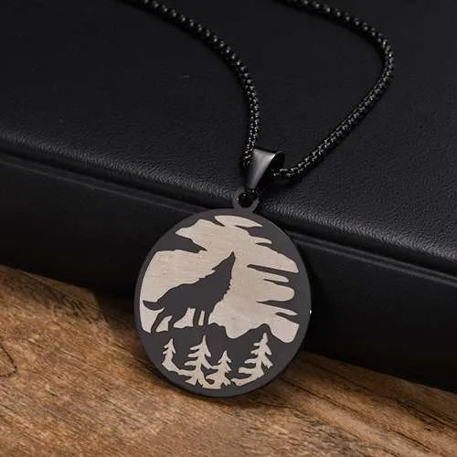WOLFHA JEWELRY Vintage Coyote Forest Stainless Steel Pendant 1