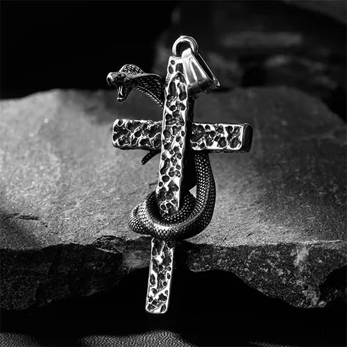 WOLFHA JEWELRY Vintage Cross with Snake Gothic Pendant Black/Silver 1