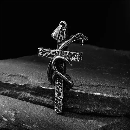 WOLFHA JEWELRY Vintage Cross with Snake Gothic Pendant Black/Silver 2