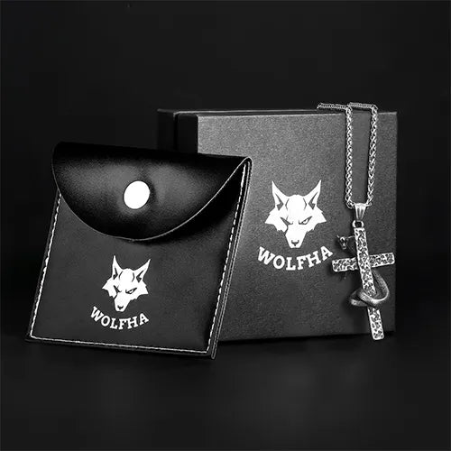 WOLFHA JEWELRY Vintage Cross with Snake Gothic Pendant Black/Silver 4