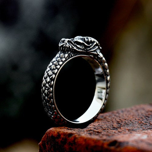 WOLFHA JEWELRY Vintage Dragon Circle Stainless Steel Ring 1
