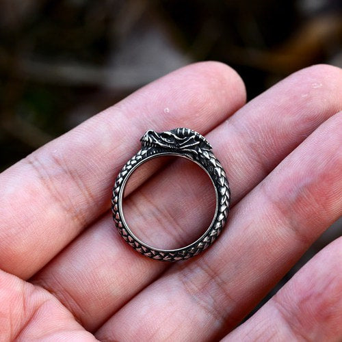 WOLFHA JEWELRY Vintage Dragon Circle Stainless Steel Ring 5