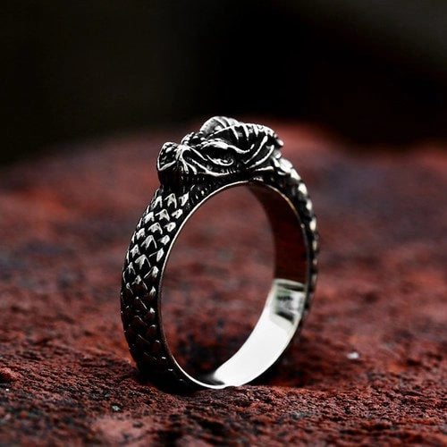 WOLFHA JEWELRY Vintage Dragon Circle Stainless Steel Ring 4
