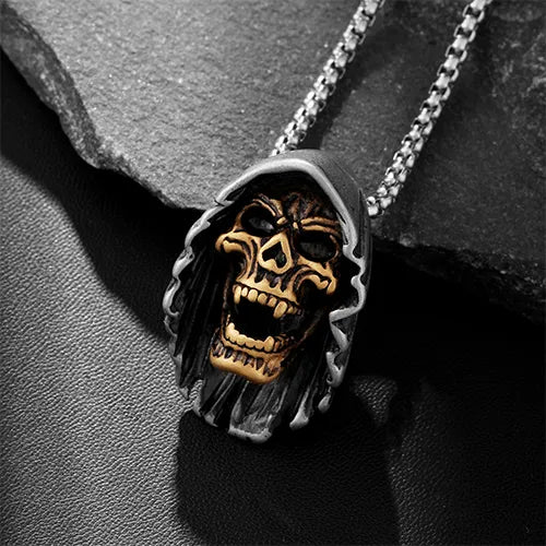 WOLFHA JEWELRY Vintage Gold Skull Stainless Steel Gothic Pendant 2