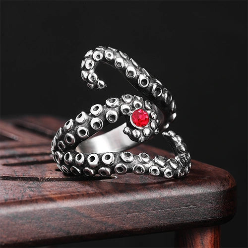 WOLFHA JEWELRY RINGS Vintage Men's Octopus Stainless Steel Ring Silver 3