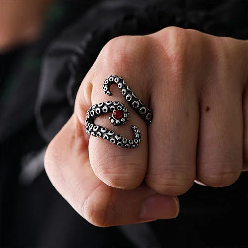 WOLFHA JEWELRY RINGS Vintage Men's Octopus Stainless Steel Ring Silver 6