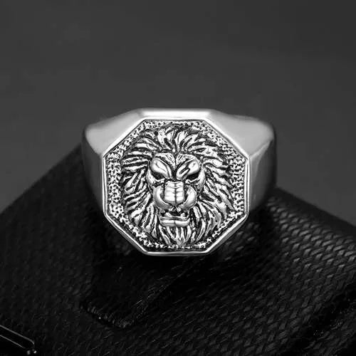 WOLFHA JEWELRY RINGS Vintage Punk Lionhead Stainless Steel Ring 5