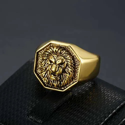 WOLFHA JEWELRY RINGS Vintage Punk Lionhead Stainless Steel Ring 3