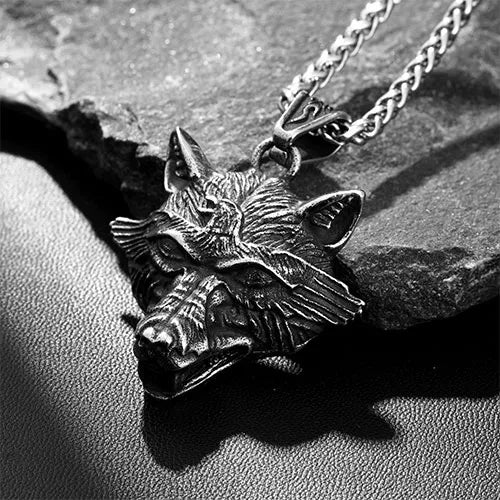 WOLFHA JEWELRY Vintage Stainless Steel Viking Wolf Pendant Sliver 2