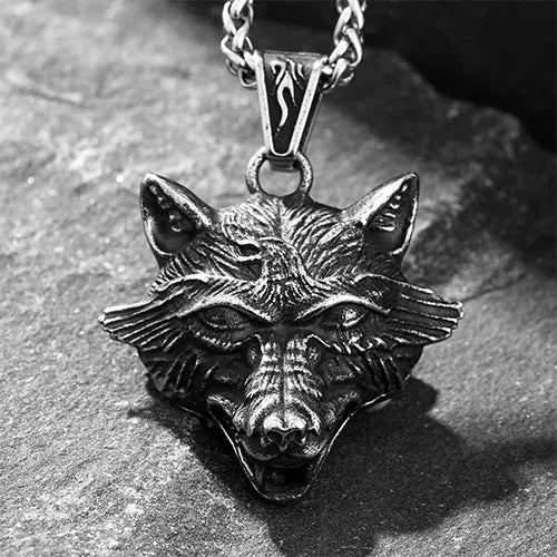 WOLFHA JEWELRY Vintage Stainless Steel Viking Wolf Pendant Sliver 3