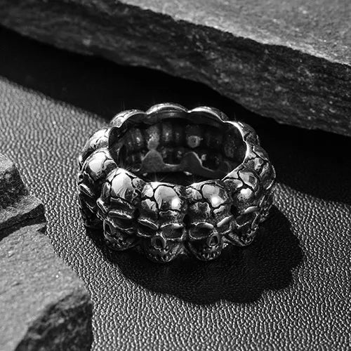 Wolfha Vintage Surrounded Stainless Steel Skull Ring 1