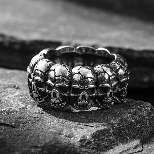 Wolfha Vintage Surrounded Stainless Steel Skull Ring 3