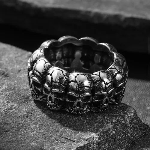 Wolfha Vintage Surrounded Stainless Steel Skull Ring 2