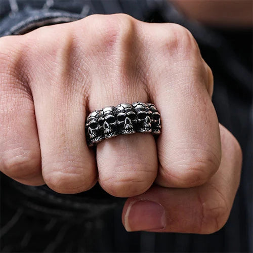 Wolfha Vintage Surrounded Stainless Steel Skull Ring 7