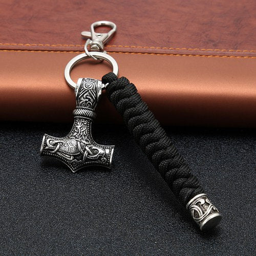 WOLFHA JEWELRY Vintage Viking Hammer Braided Rope Keychain 2