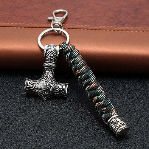 WOLFHA JEWELRY Vintage Viking Hammer Braided Rope Keychain 3