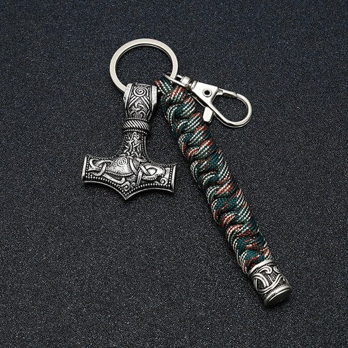WOLFHA JEWELRY Vintage Viking Hammer Braided Rope Keychain  1