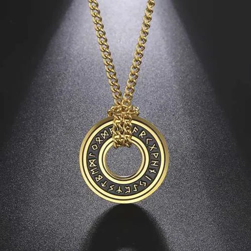 WOLFHA JEWELRY Vintage Viking Rune Circle Stainless Steel Necklace 2
