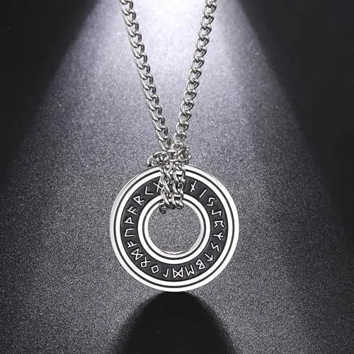 WOLFHA  JEWELRY Vintage Viking Rune Circle  Stainless Steel Necklace 1