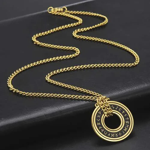 WOLFHA JEWELRY Vintage Viking Rune Circle Stainless Steel Necklace 3