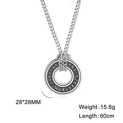 WOLFHA JEWELRY Vintage Viking Rune Circle Stainless Steel Necklace 4